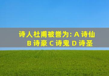 诗人杜甫被誉为: A 诗仙 B 诗豪 C 诗鬼 D 诗圣